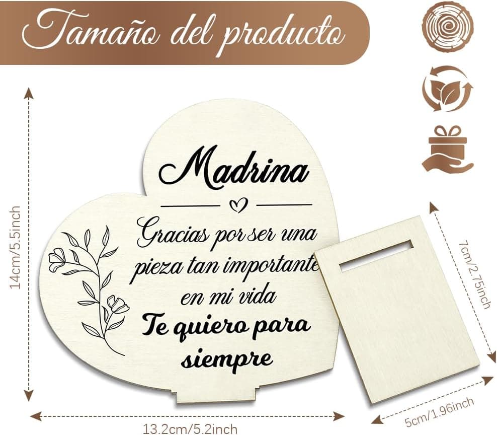 SereneGlow Corazón de madera «Madrina, gracias por ser una pieza tan importante en mi vida», foto 2