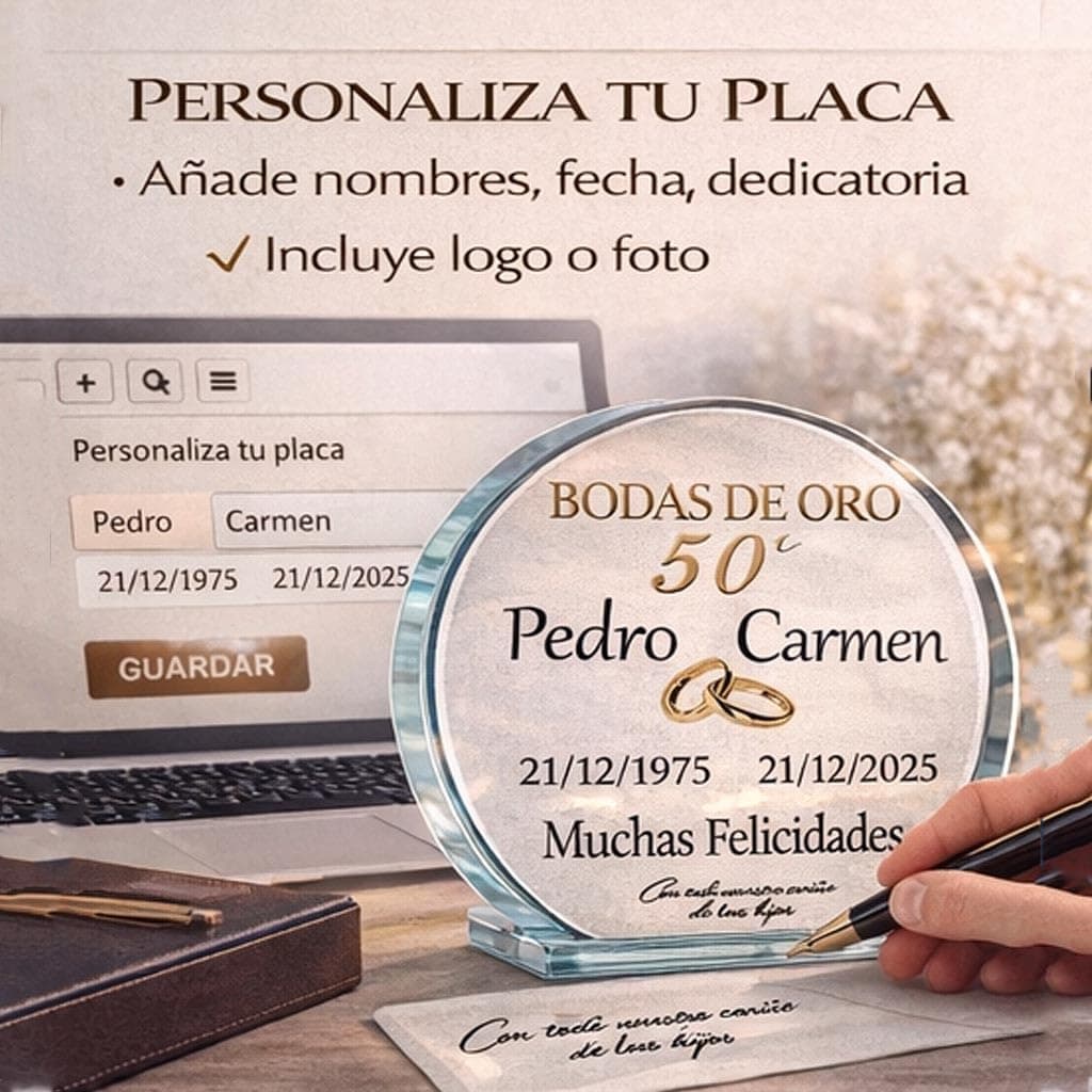 Placa Conmemorativa de Cristal Personalizada, Bodas de Oro, foto 3