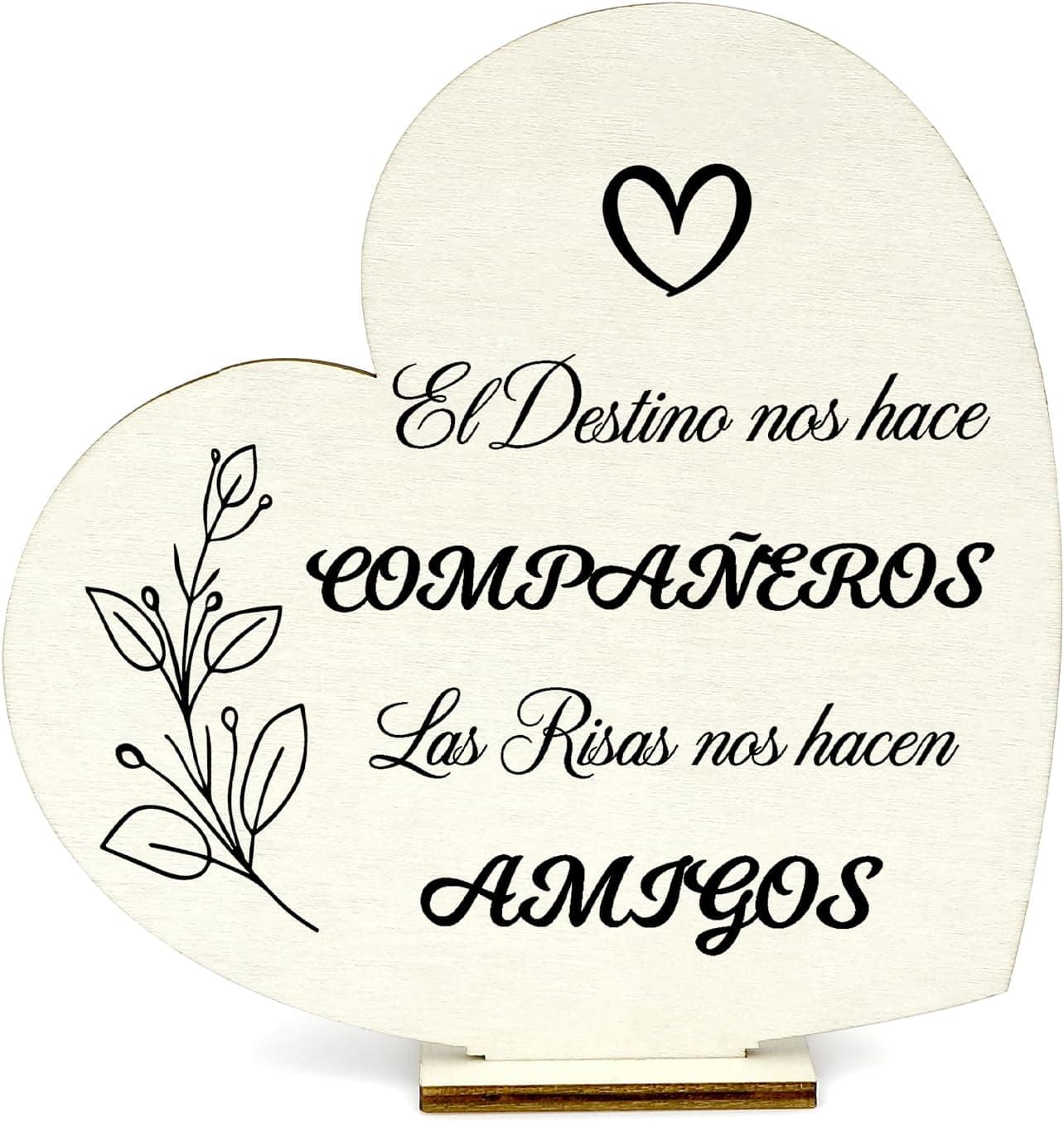 Placa de madera con forma de corazón y mensaje para compañera de trabajo