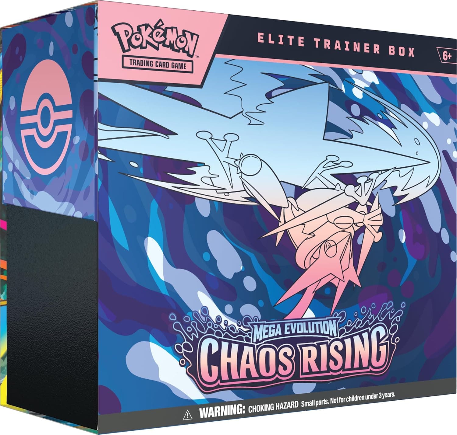 La Elite Trainer Box de Megaevolución Caos Creciente, con la ilustración de los Pokémon Mega Evolucionados en portada