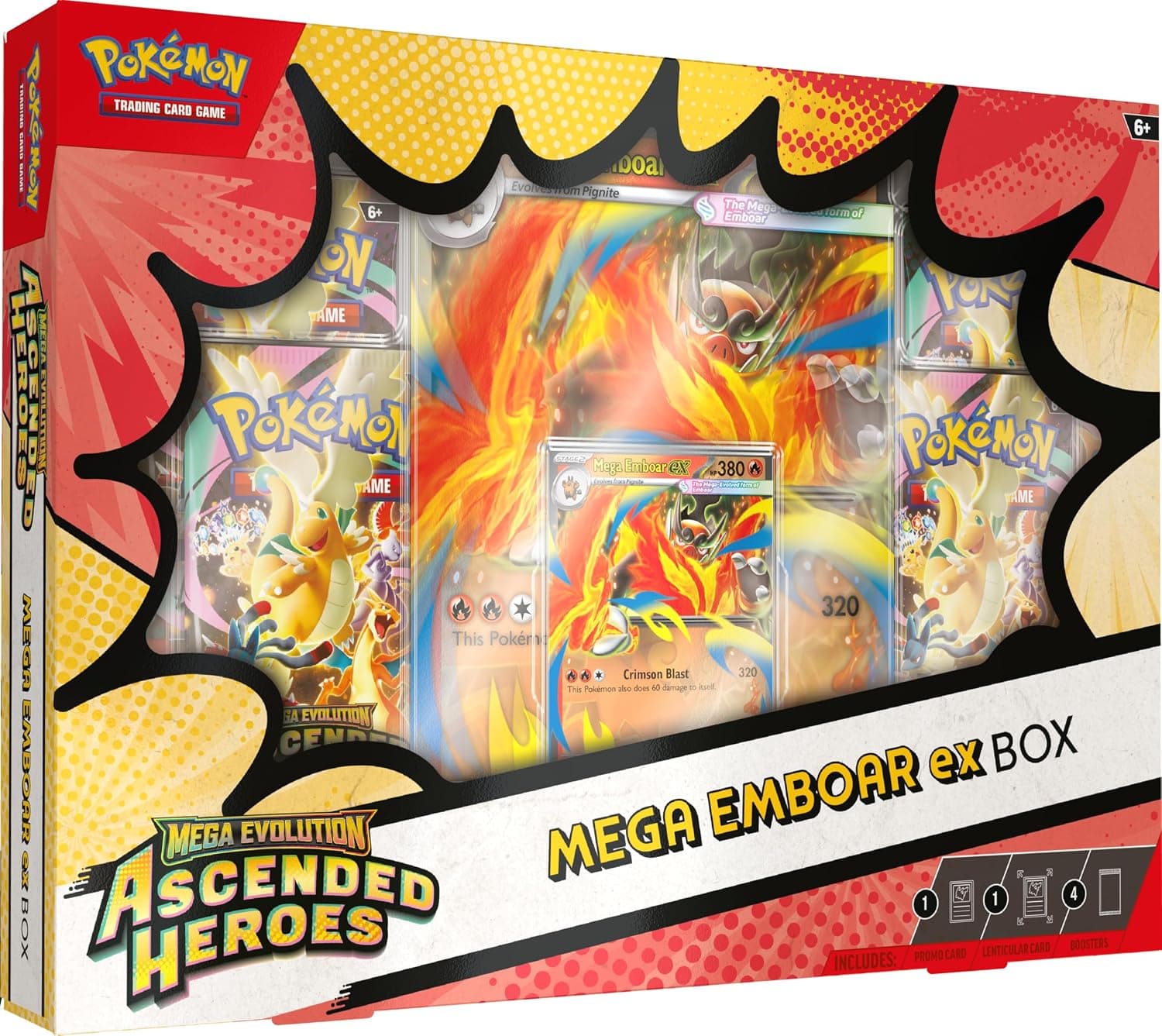 La caja Mega Emboar ex Box con la ilustración del personaje en llamas