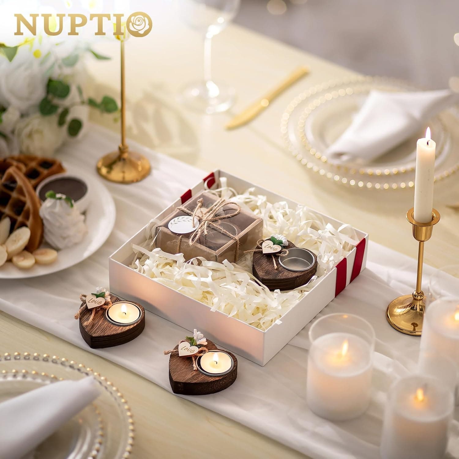 NUPTIO Pack de 20 Portavelas de Corazón de Madera para Boda, foto 2