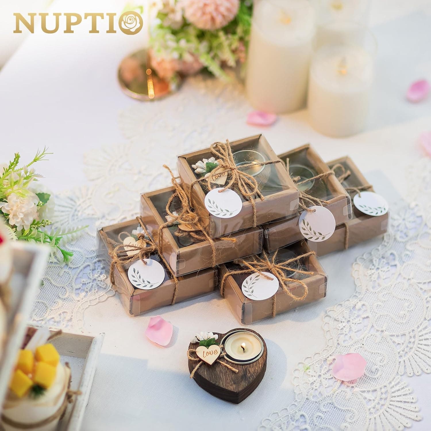 NUPTIO Pack de 20 Portavelas de Corazón de Madera para Boda, foto 3