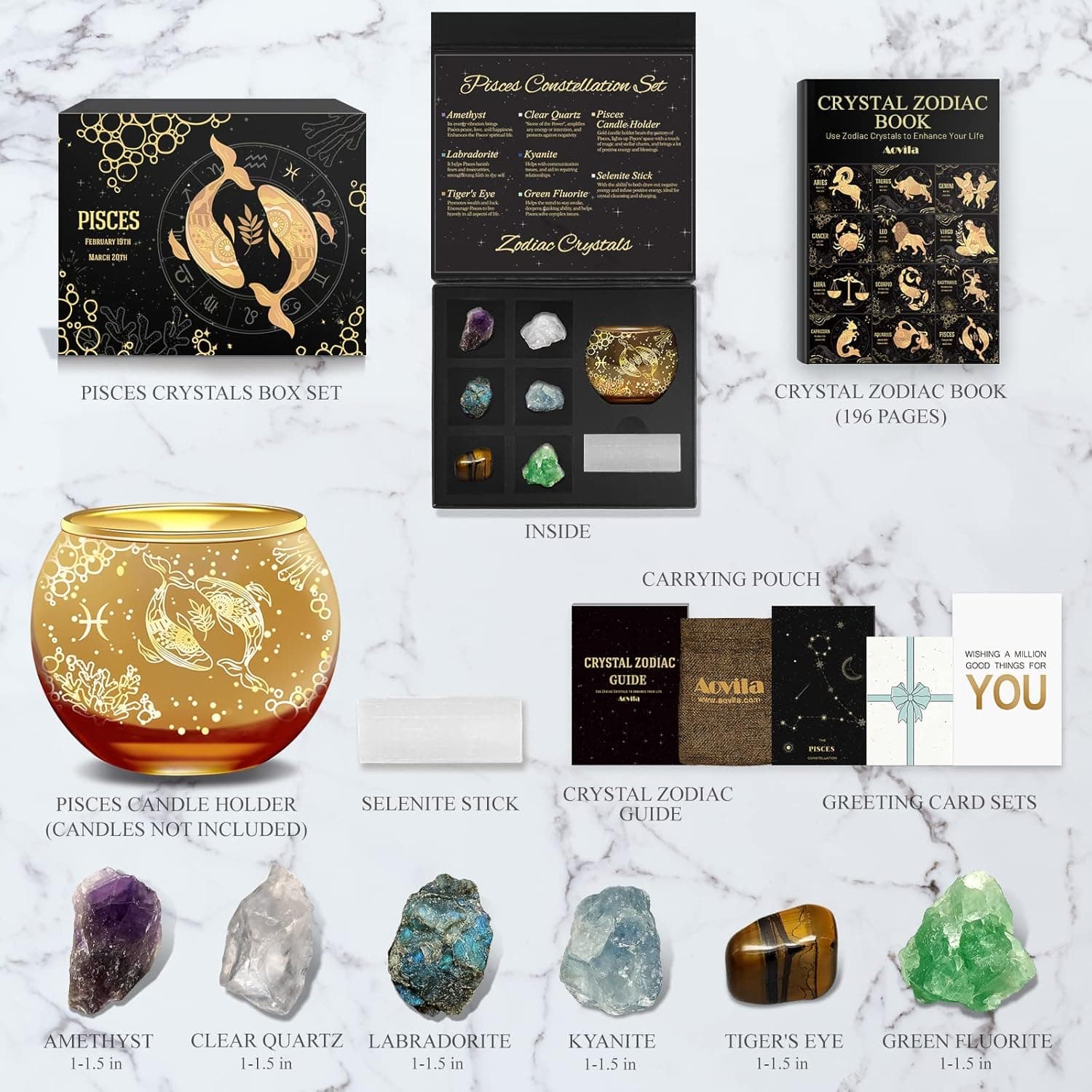 Set de regalo de Piscis con piedras del zodiaco, de Aovila, foto 2