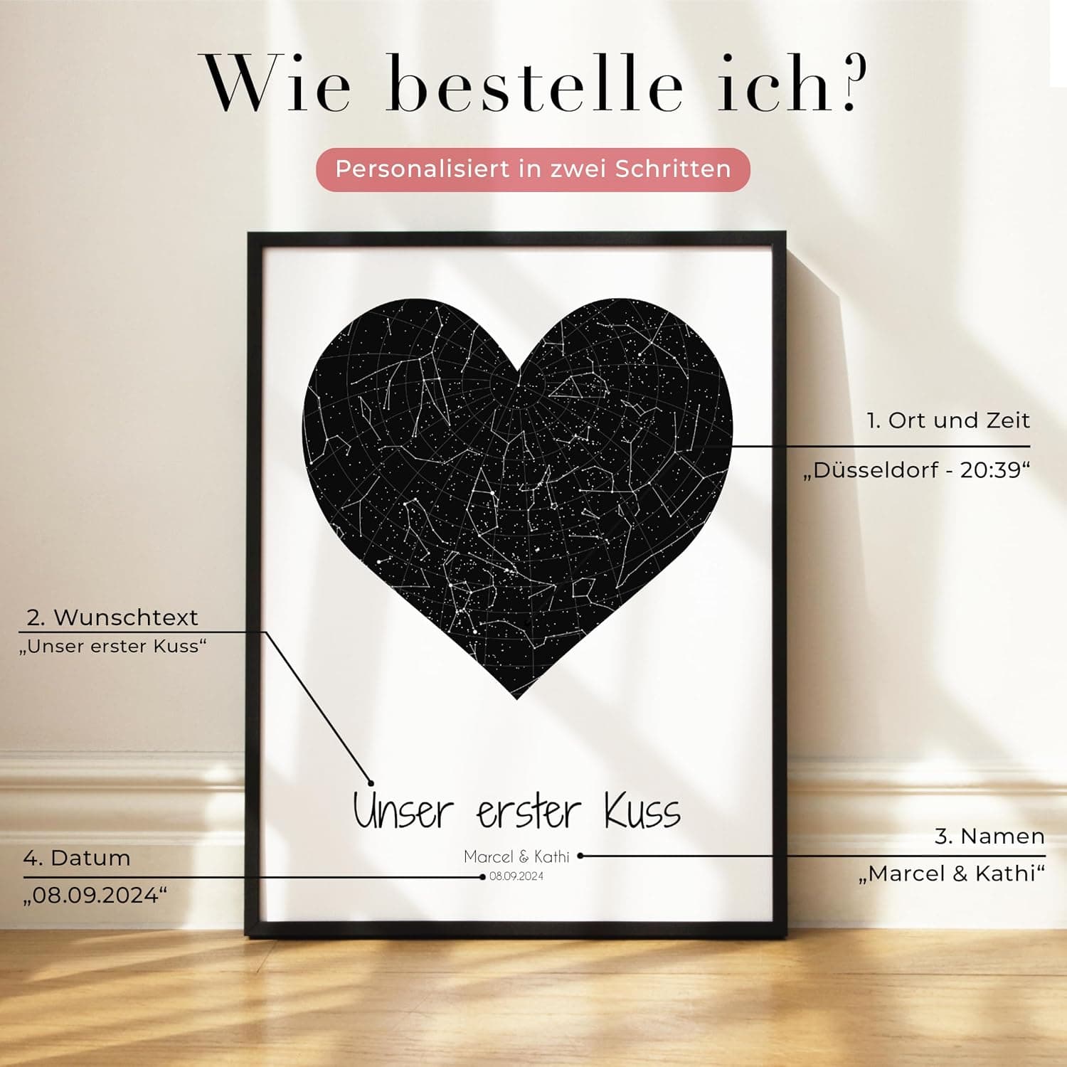 Póster de mapa de estrellas personalizado en forma de corazón, foto 3