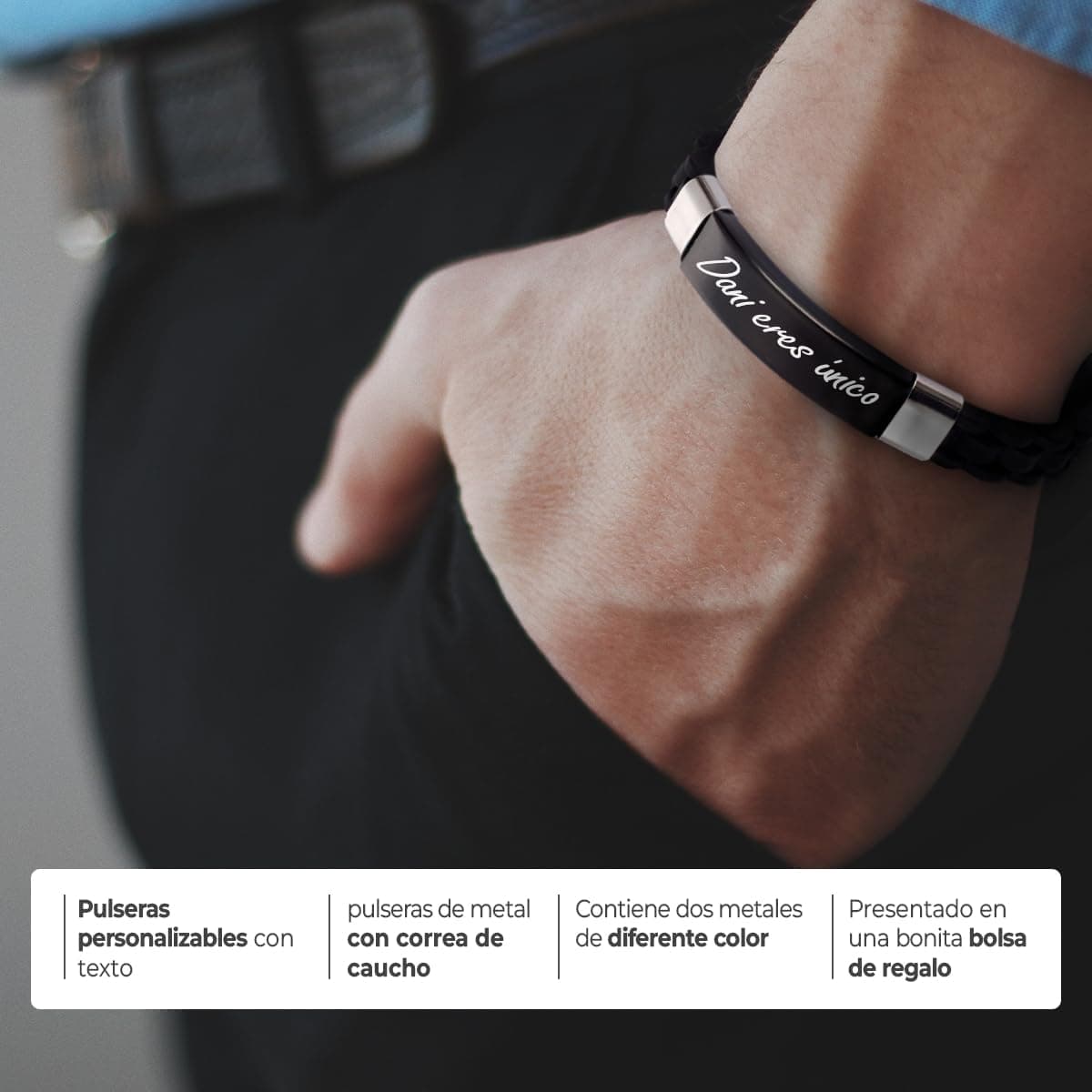 Pulsera de acero inoxidable grabada para pareja, foto 2