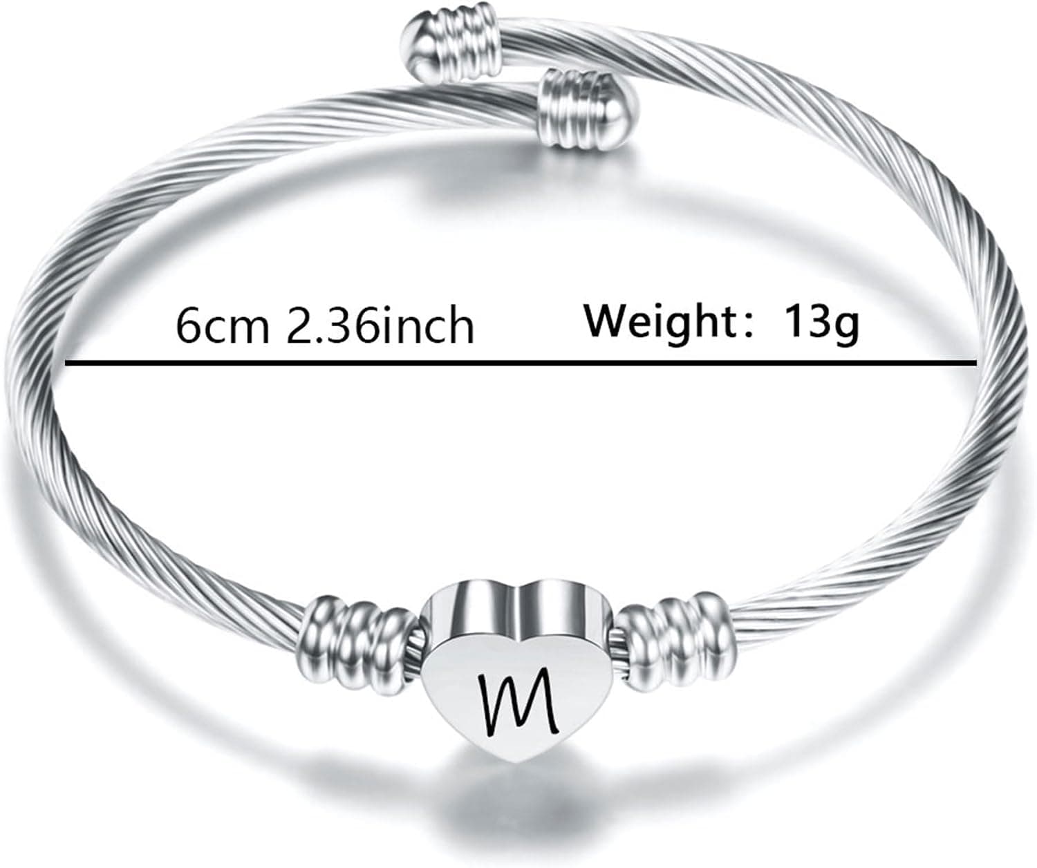 Pulsera con dije de corazón e inicial personalizada