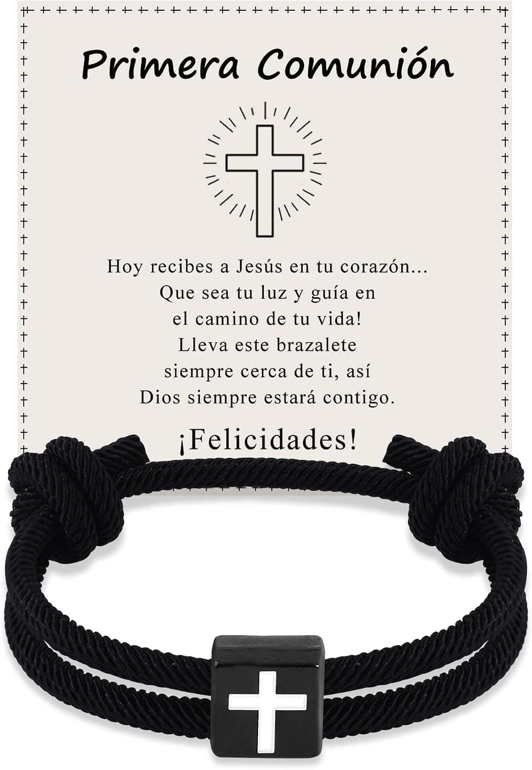 Pulsera cristiana con colgante de cruz para primera comunión
