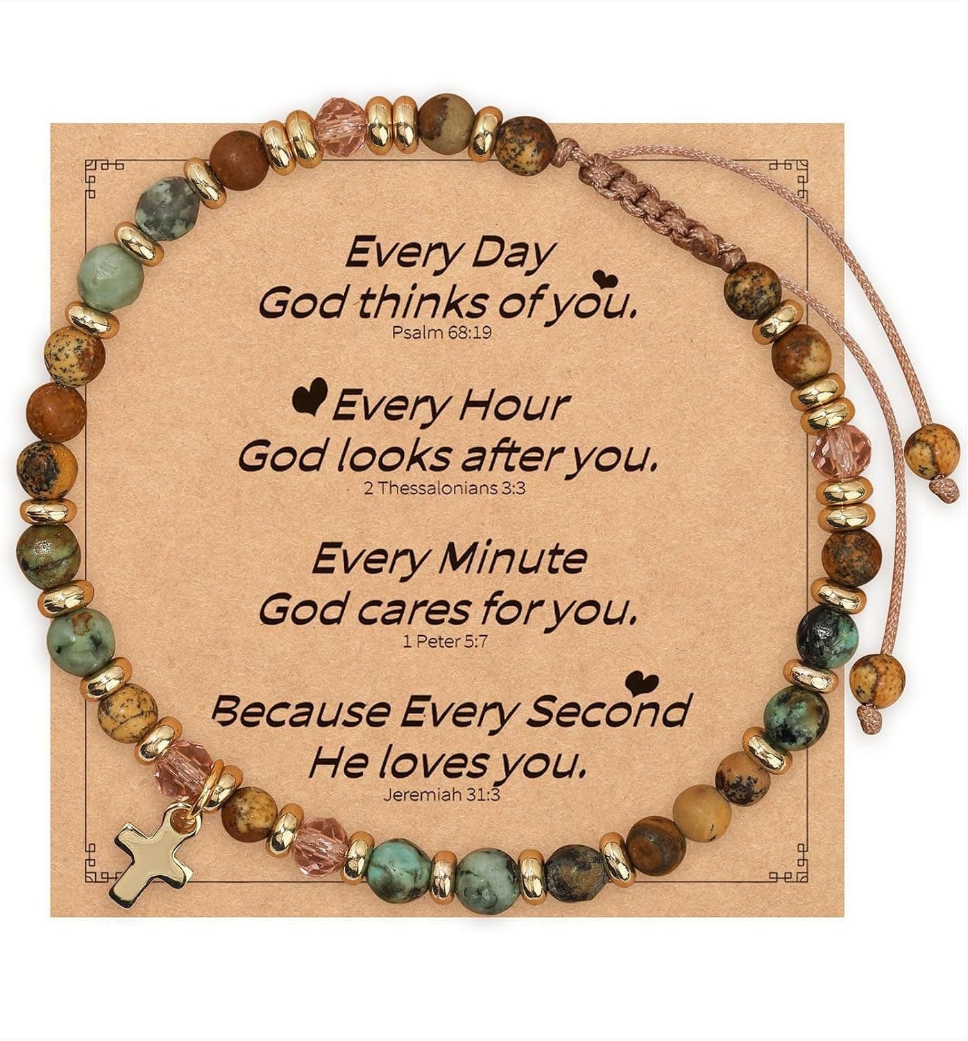 Pulsera de cuentas de piedra natural con colgante de cruz