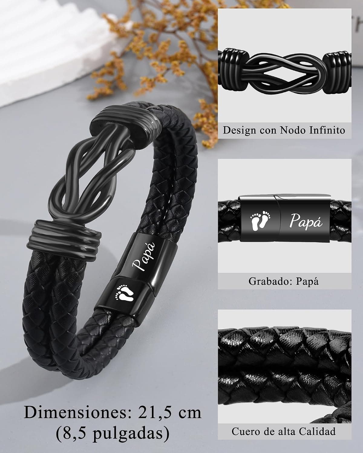 Pulsera de cuero con nudo infinito para futuro papá, foto 3