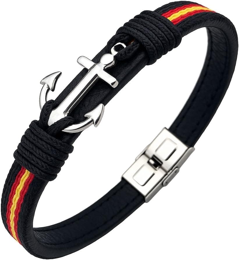 Pulsera de acero con ancla y bandera de España