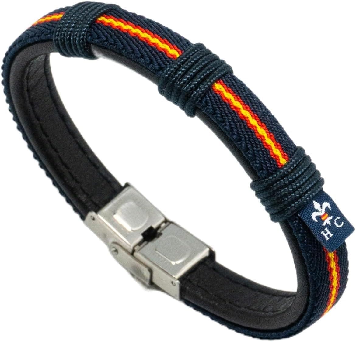 Pulsera tejida azul marino con bandera de España