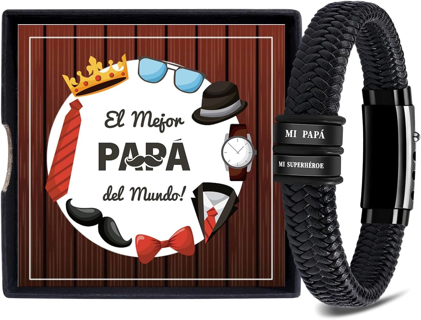 Pulsera de cuero trenzado con una placa grabada