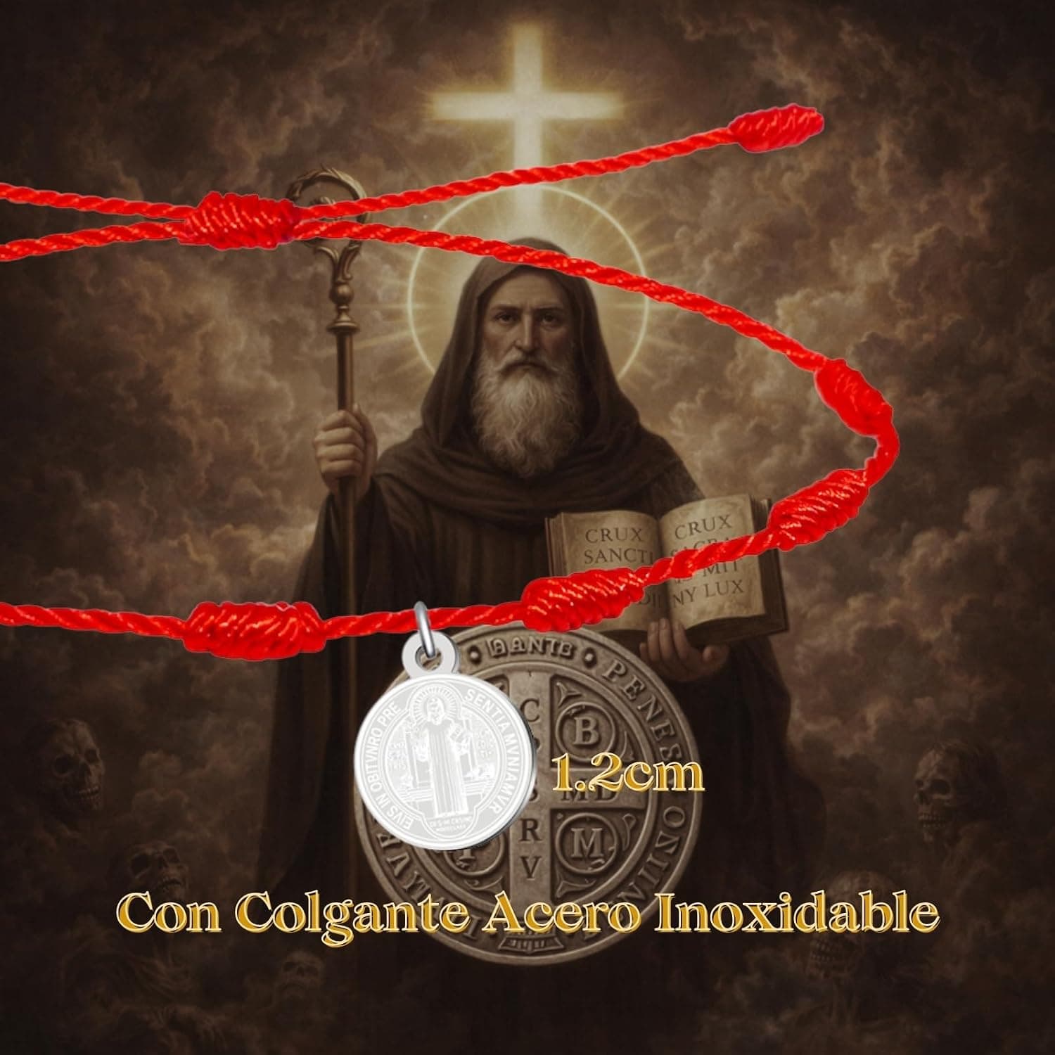 Pulsera Ajustable con Medalla de San Benito en Acero Inoxidable, foto 3