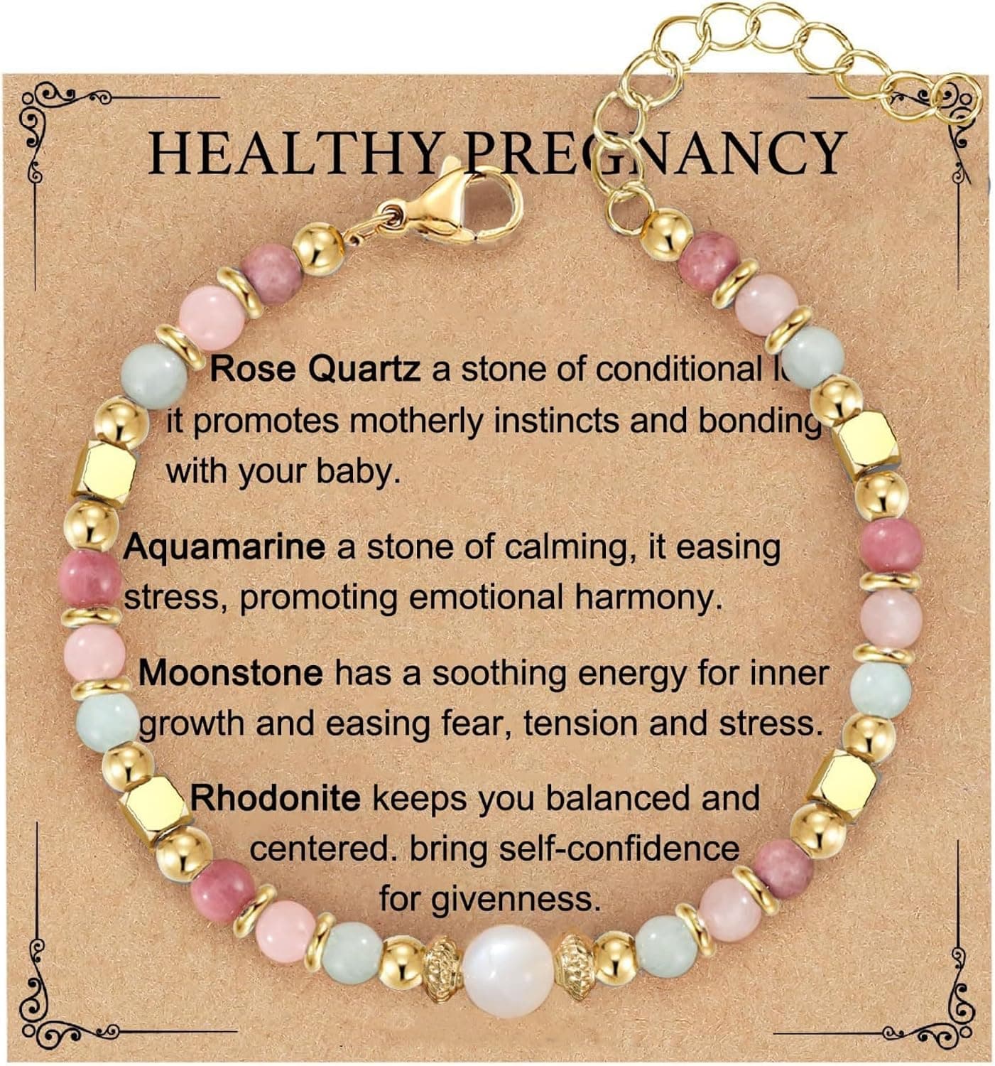 Pulsera de cuentas de piedra lunar para futura madre