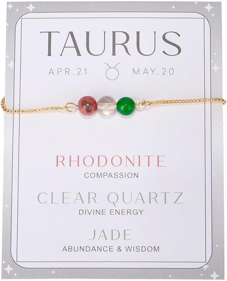 Pulsera de bolitas de piedra natural con charm del signo del zodiaco