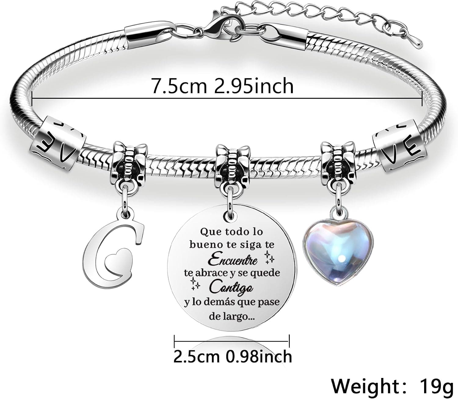 Pulsera de plata con inicial y colgante de corazón, foto 2