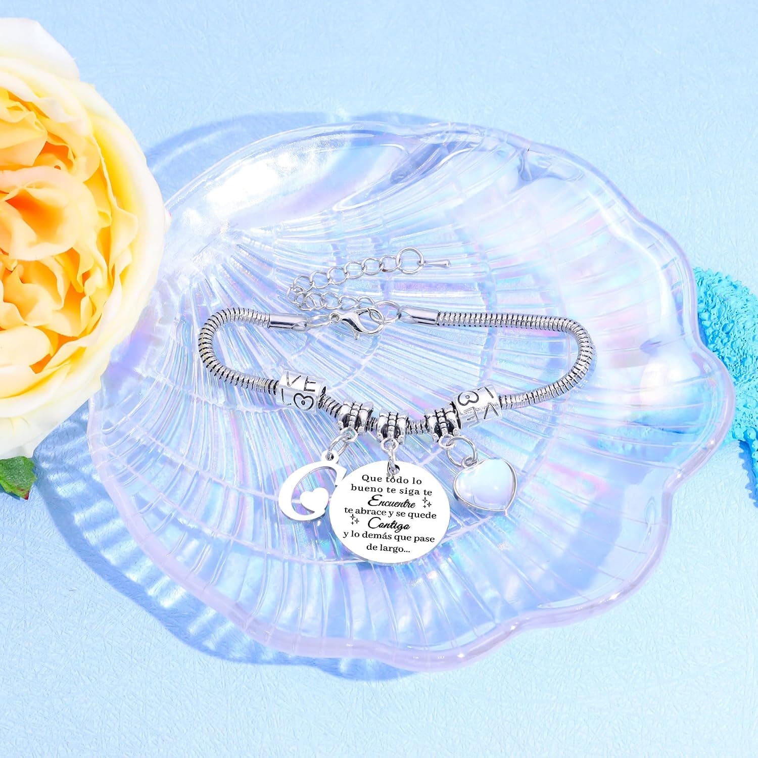 Pulsera de plata con inicial y colgante de corazón, foto 3