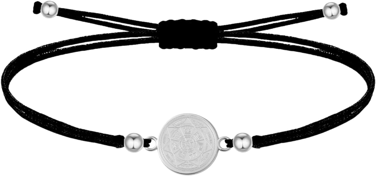 Pulsera de acero inoxidable con el Sello de Salomón y motivo de los siete arcángeles