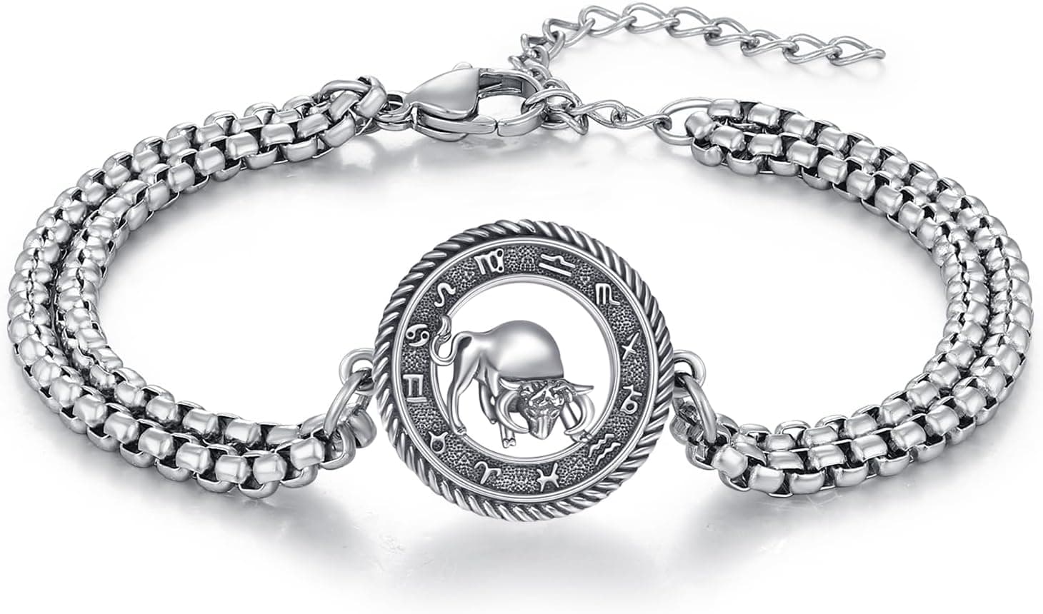 Pulsera de plata de ley con colgante del signo del zodiaco y cadena de acero