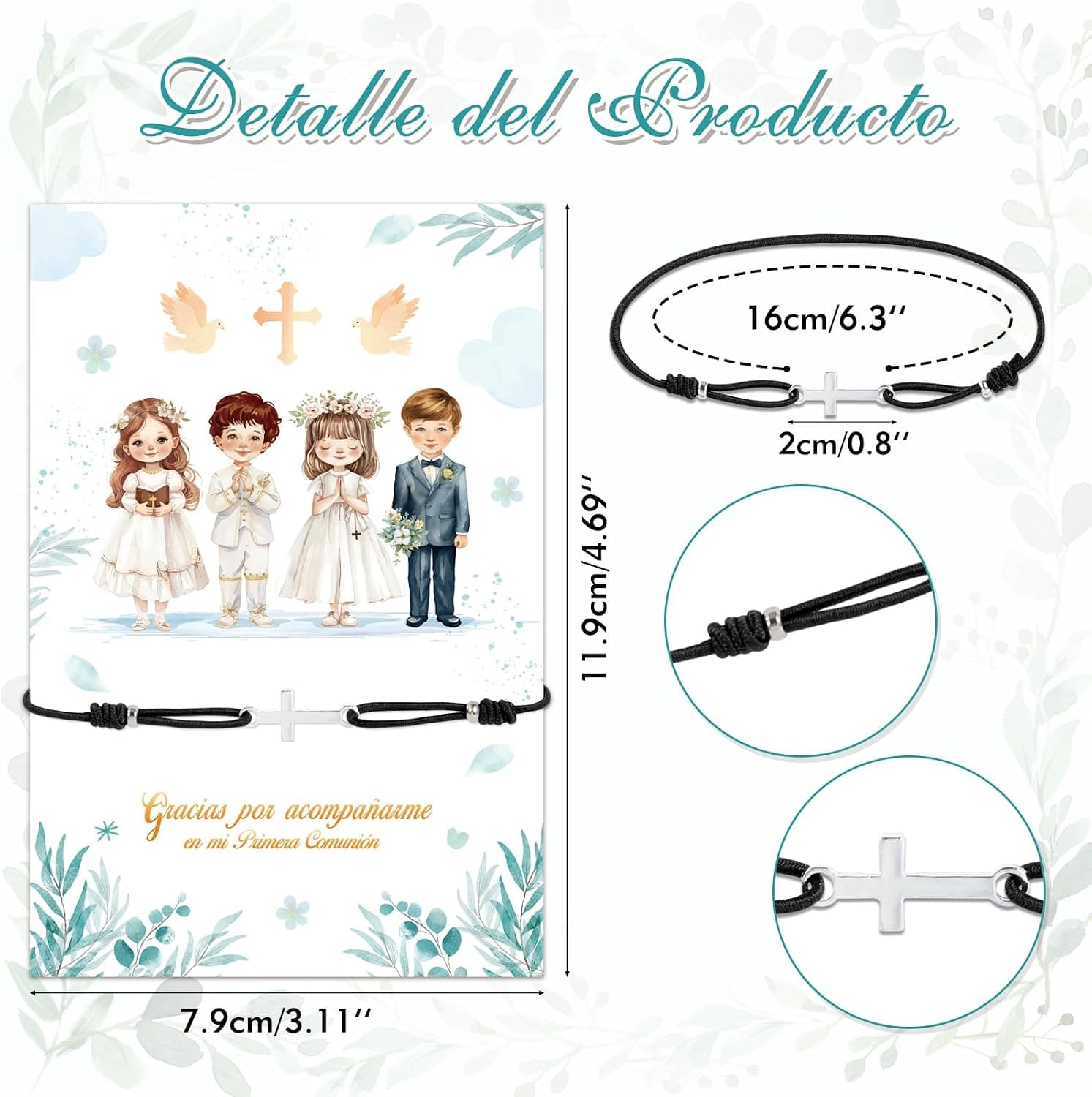 Pulseras de cruz con tarjeta de agradecimiento de comunión, foto 2