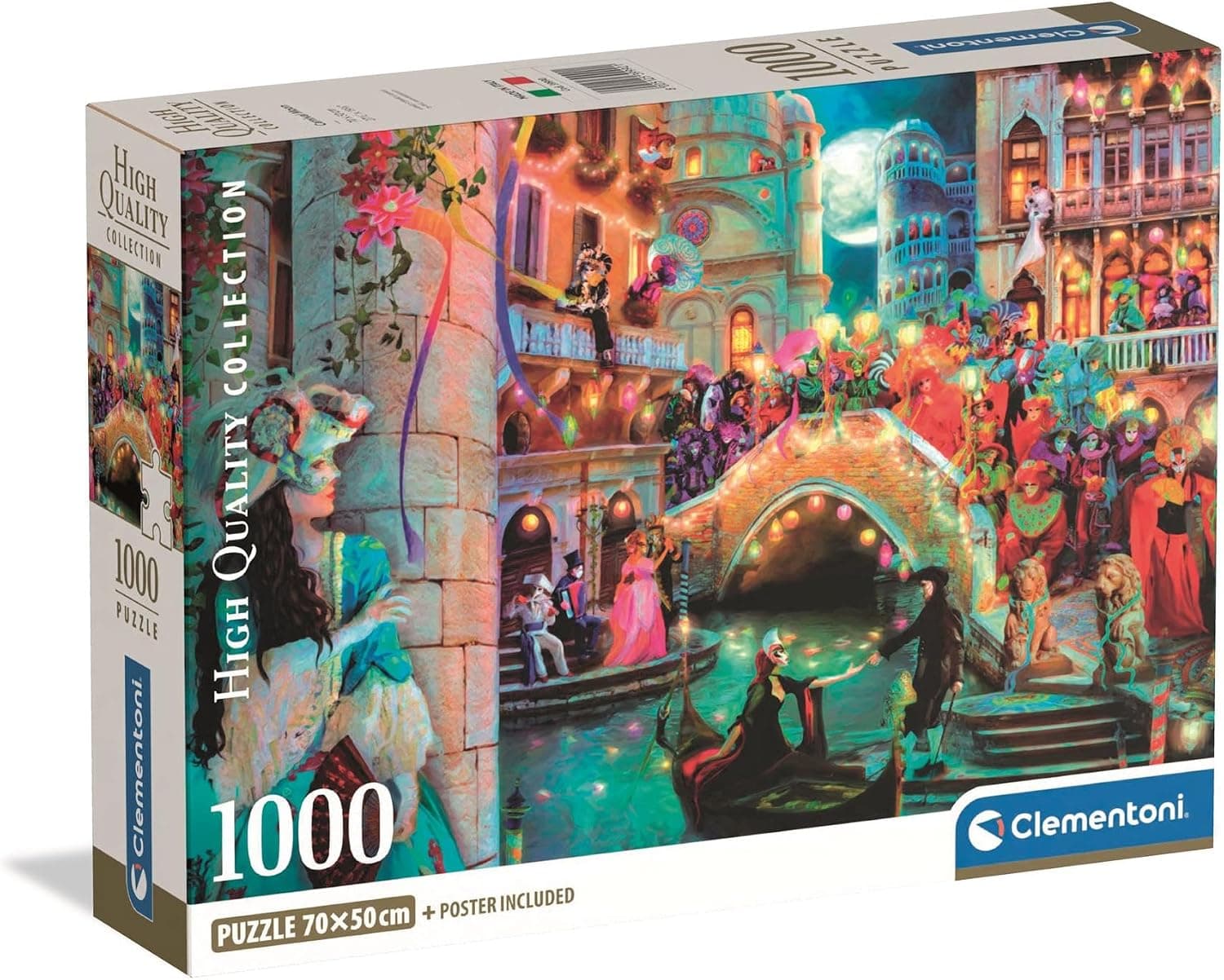 Caja del puzzle Carnival Moon de Clementoni con una noria iluminada y una luna gigante en tonos morados