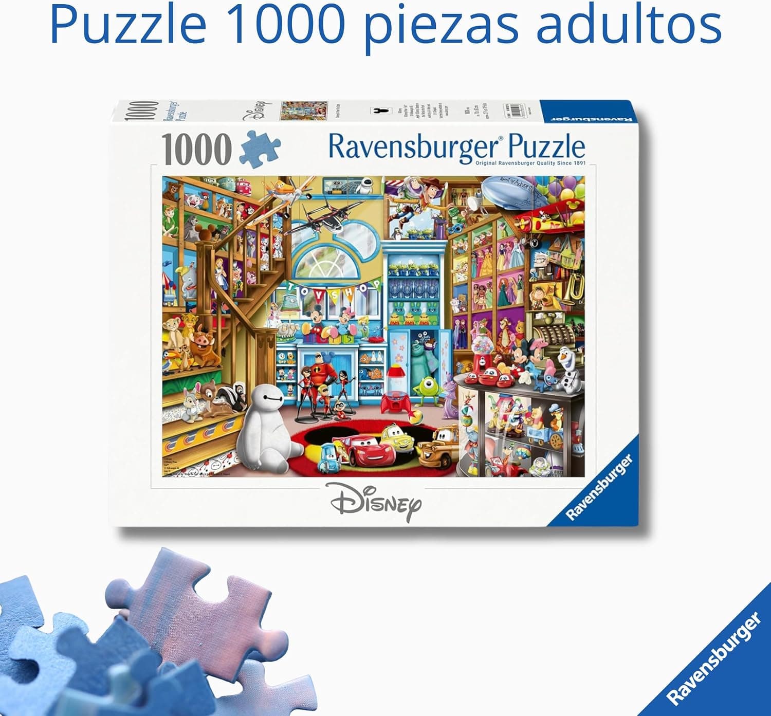 Caja del puzzle Ravensburger de 1000 piezas «La Tienda de Juguetes» con el sello Disney Pixar