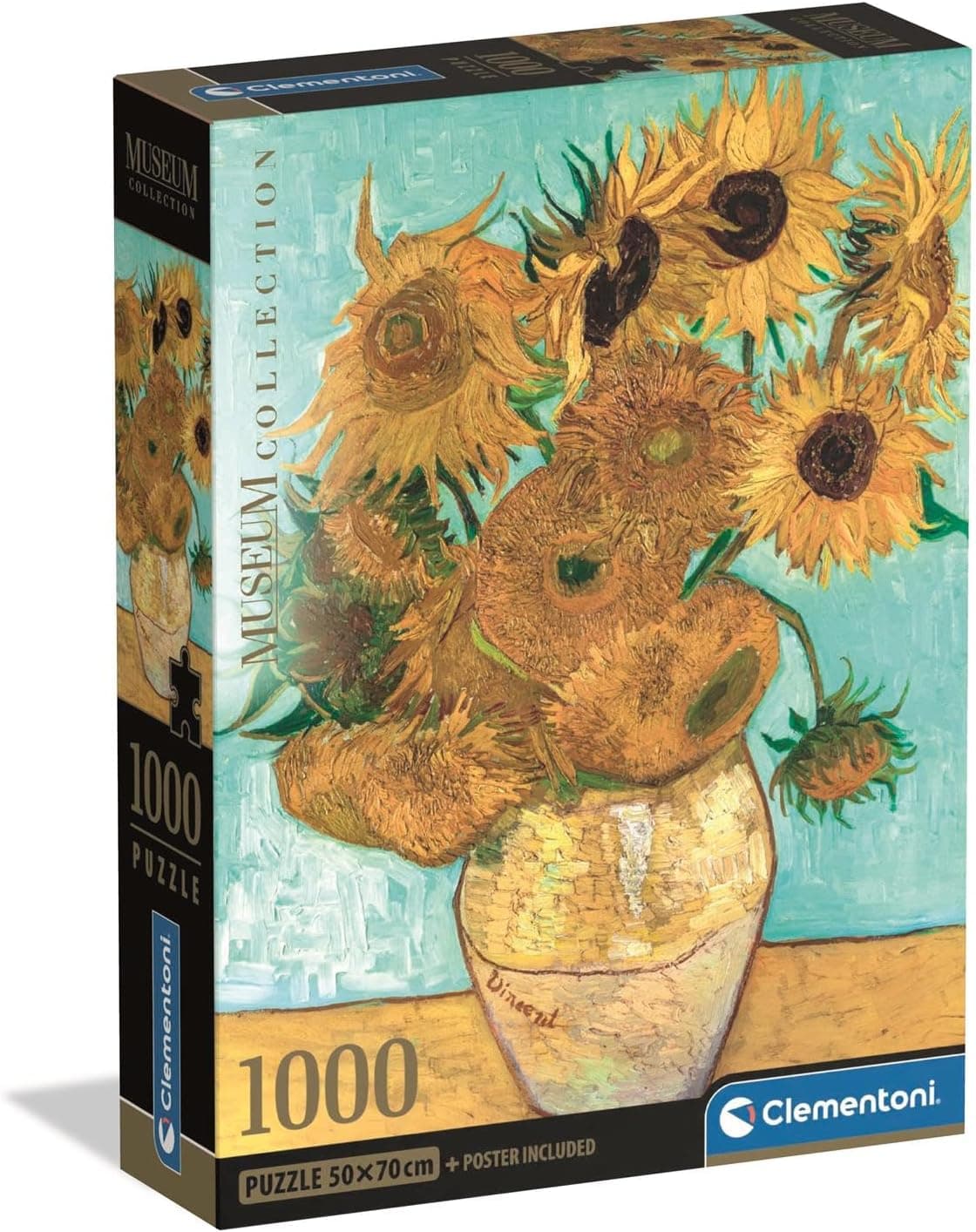 La caja compacta del puzzle de Clementoni con «Los girasoles» de Van Gogh, mil piezas