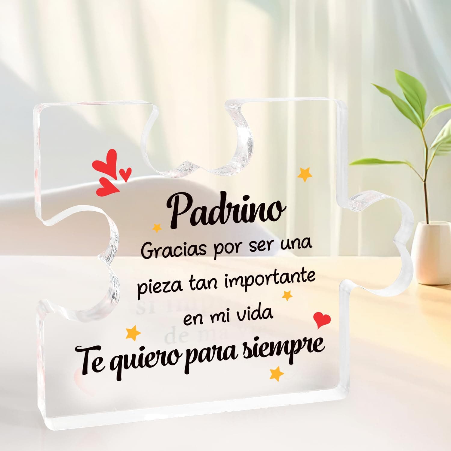 Puzzle decorativo de acrílico con piezas que forman un mensaje de agradecimiento para el padrino