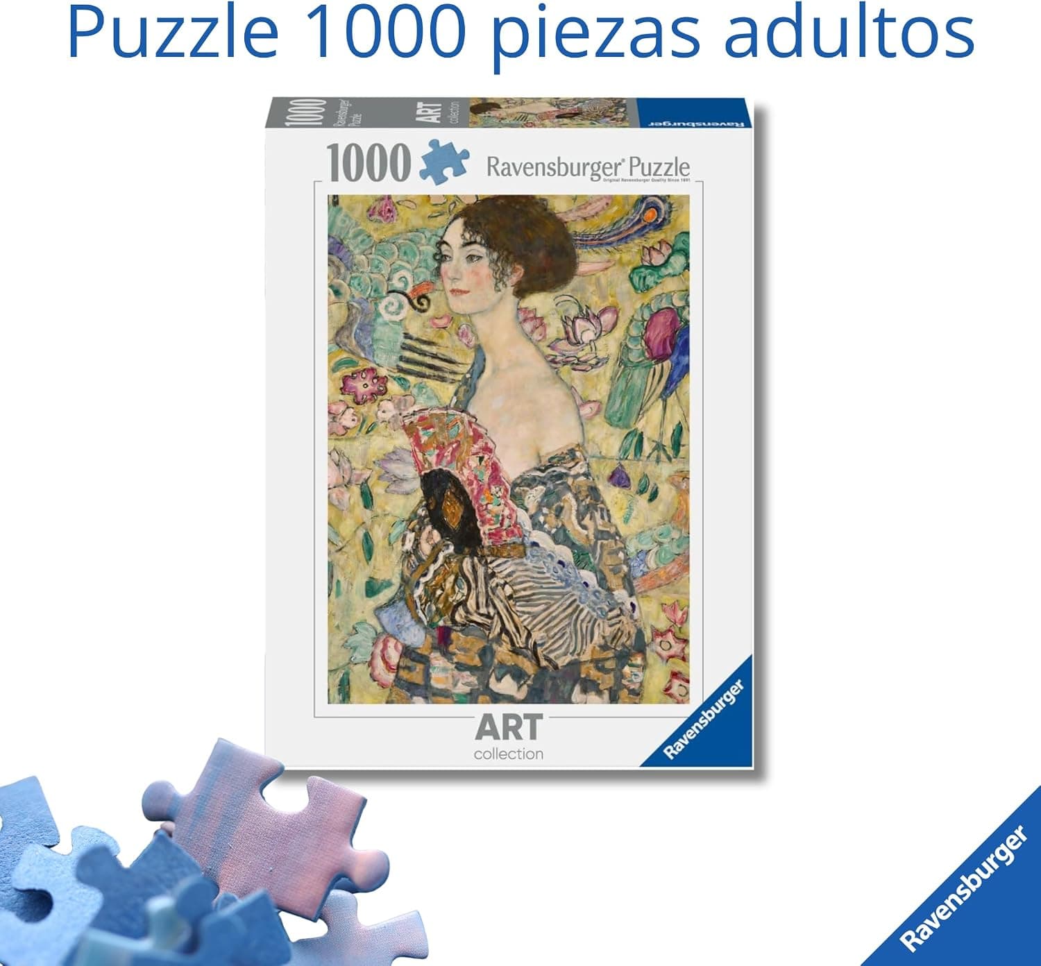 Caja del puzzle de la colección Art de Ravensburger junto a varias piezas sueltas