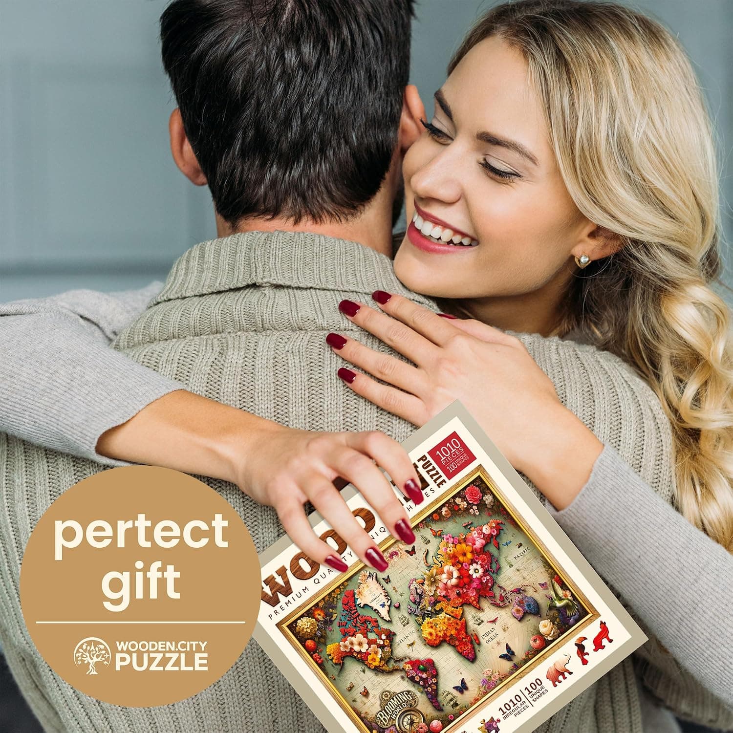 Puzzle de madera con mapamundi florido, foto 3