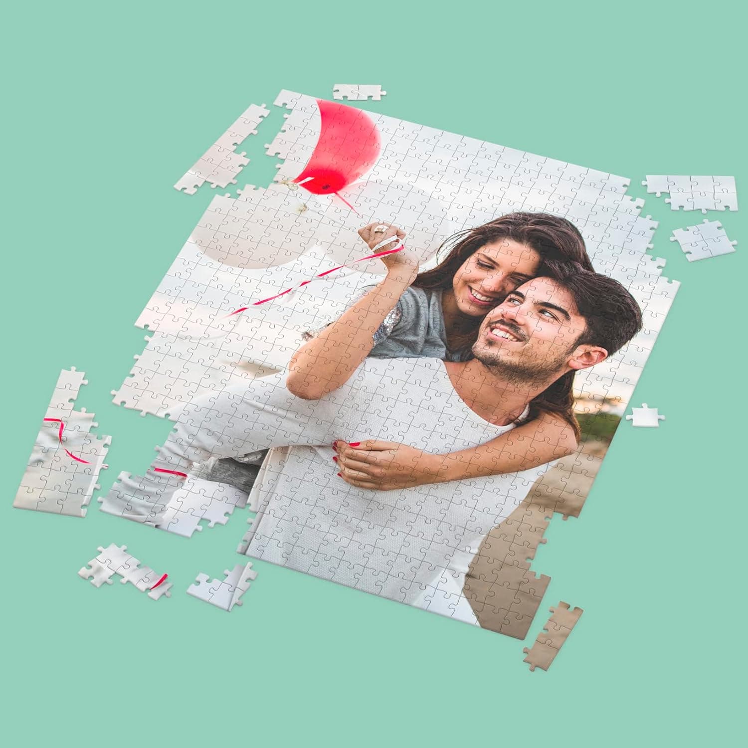 Detalle de las piezas del puzzle con la foto personalizada