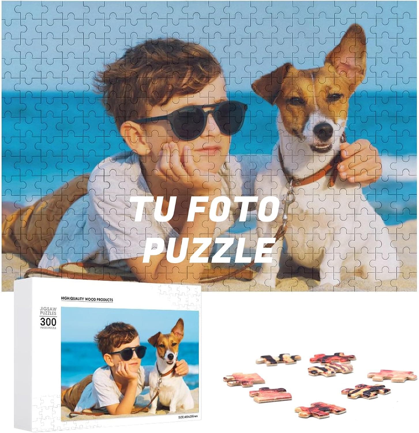 Puzzle de madera montado con una foto de pareja impresa