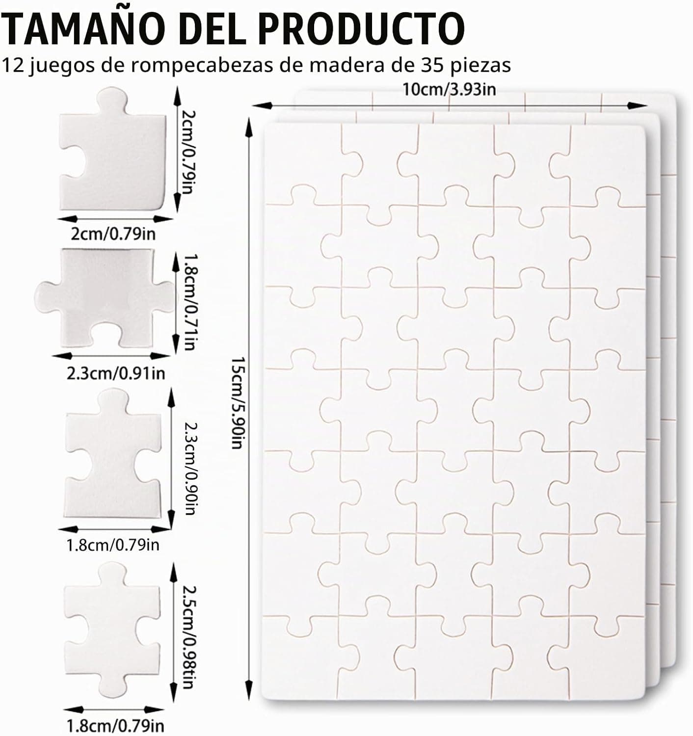 Esquema con las medidas de un puzzle de 35 piezas de 10 x 15 centímetros
