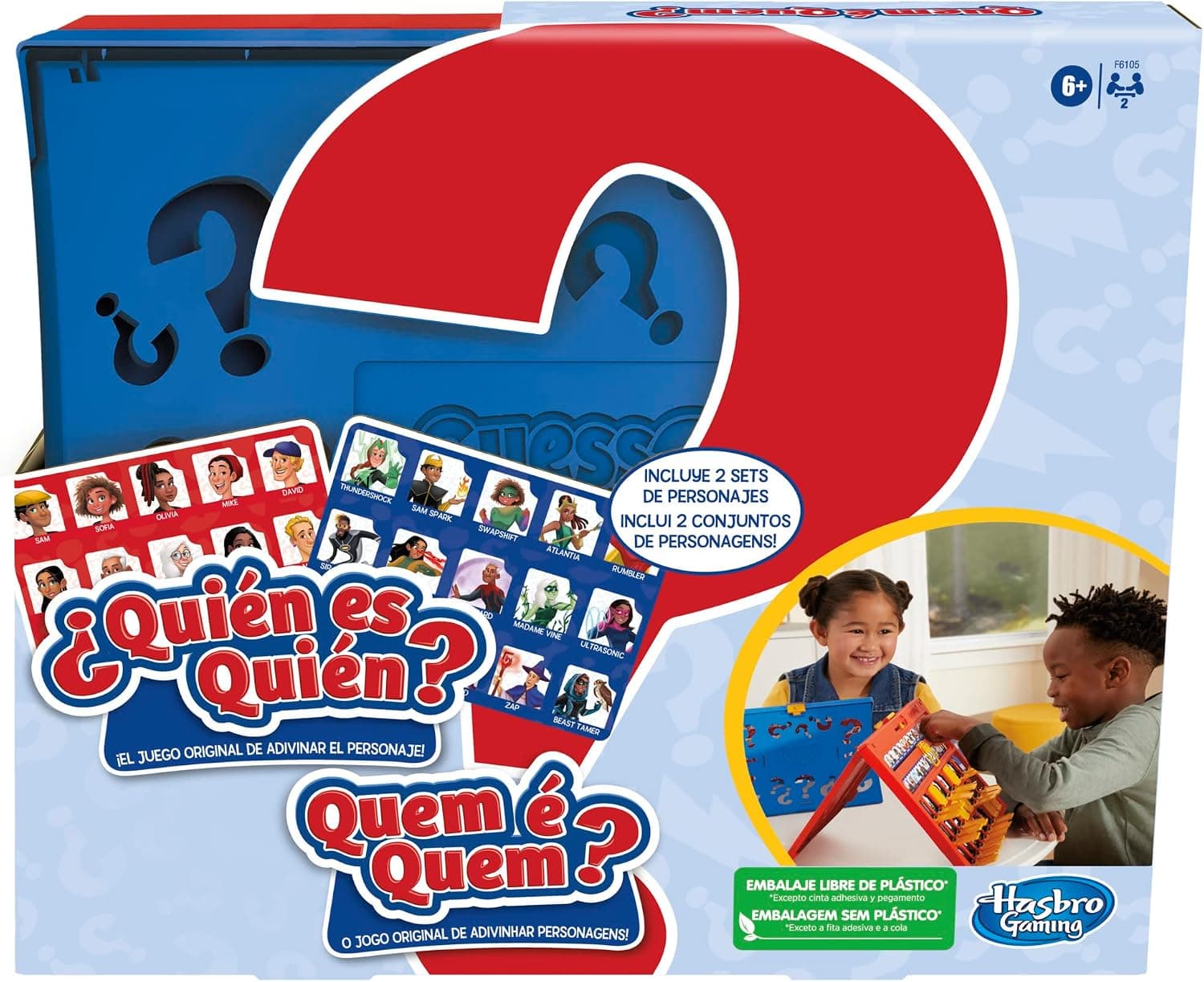 Caja de ¿Quién es Quién? de Hasbro con el signo de interrogación rojo en portada