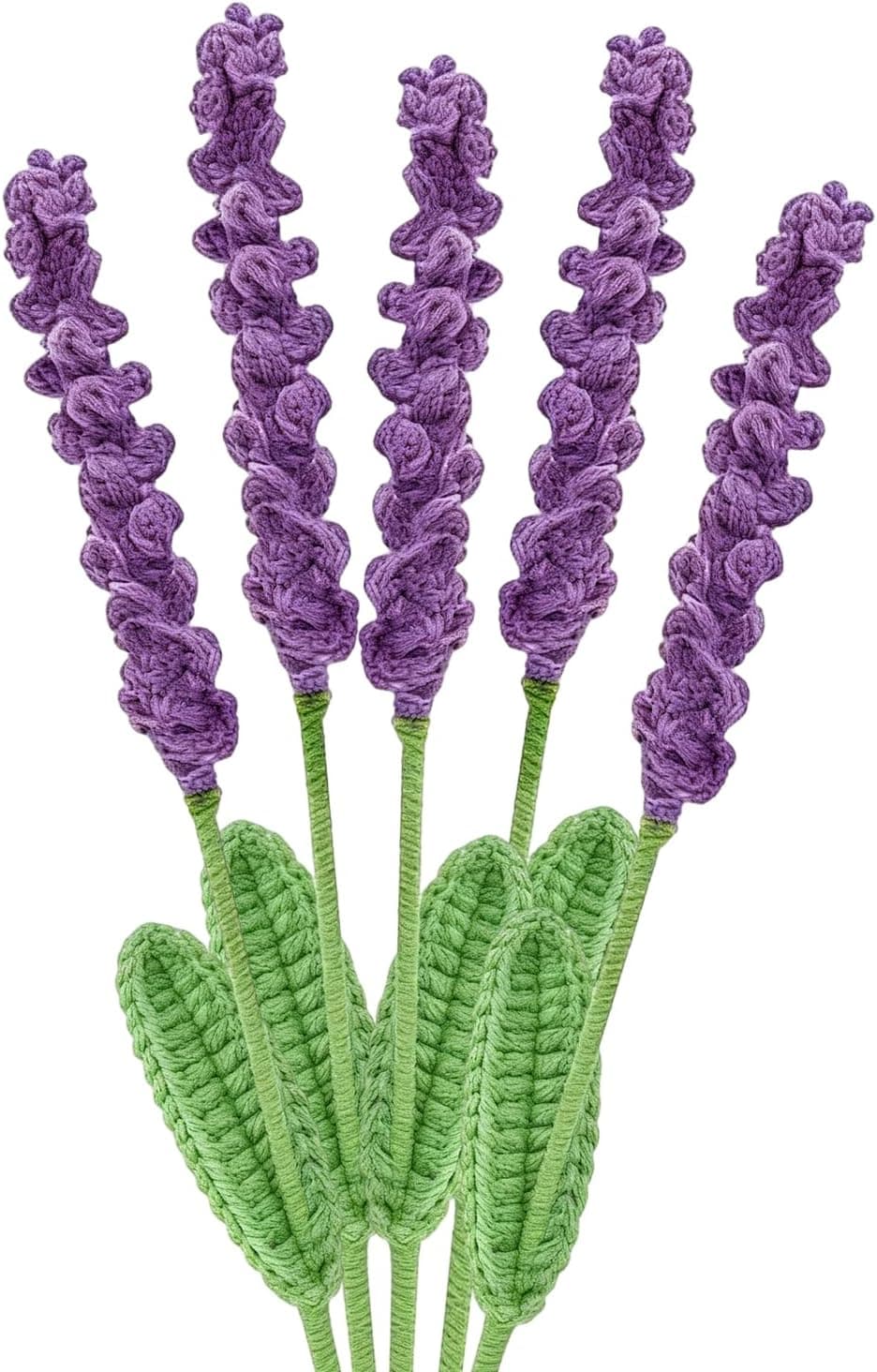 Ramo de cinco tallos de lavanda tejidos a ganchillo