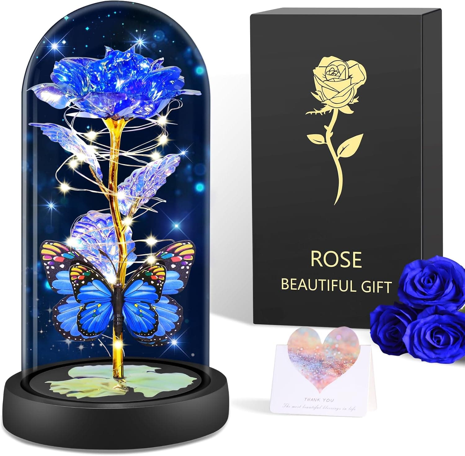 Rosa eterna azul con luz LED, BOLEi