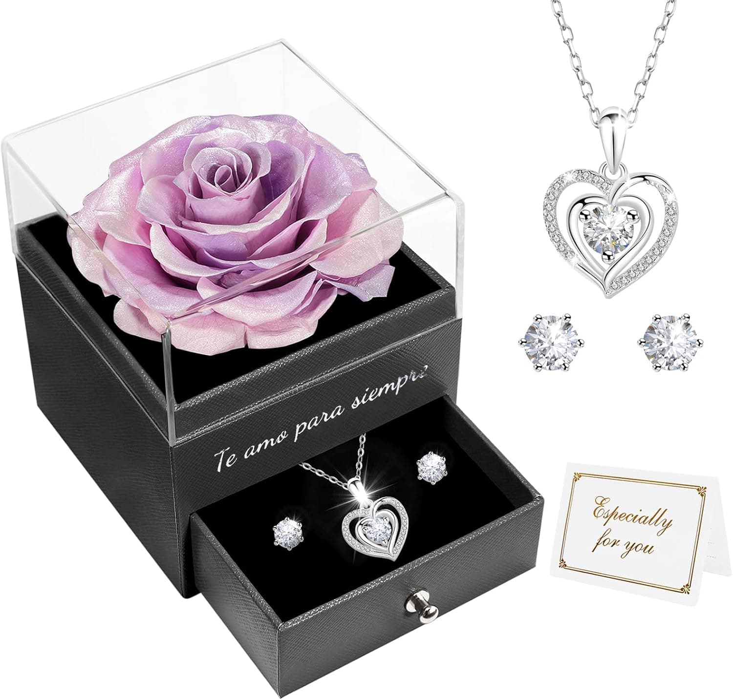 Rosa eterna Miofula con collar y pendientes
