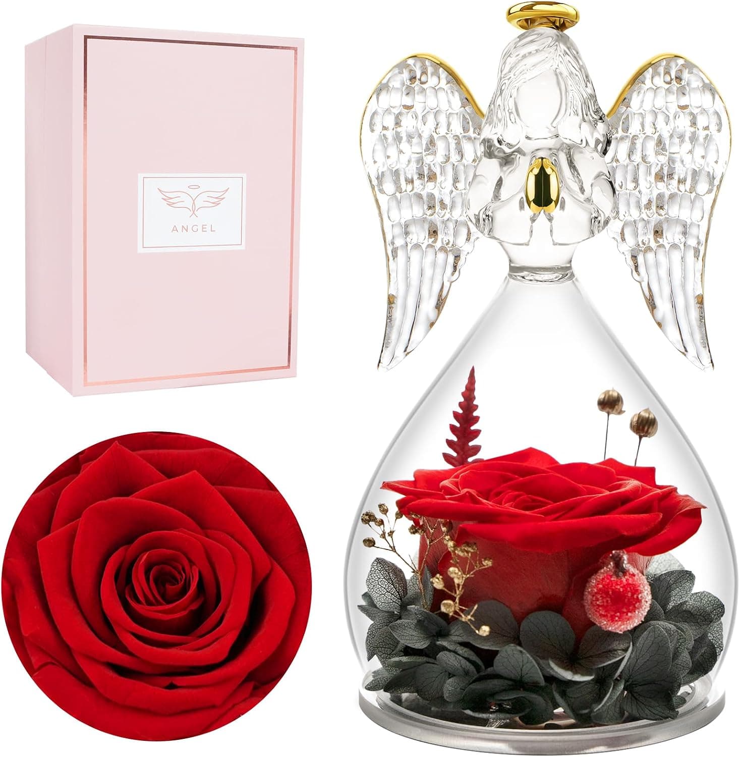 Rosa eterna Miofula con figura de ángel