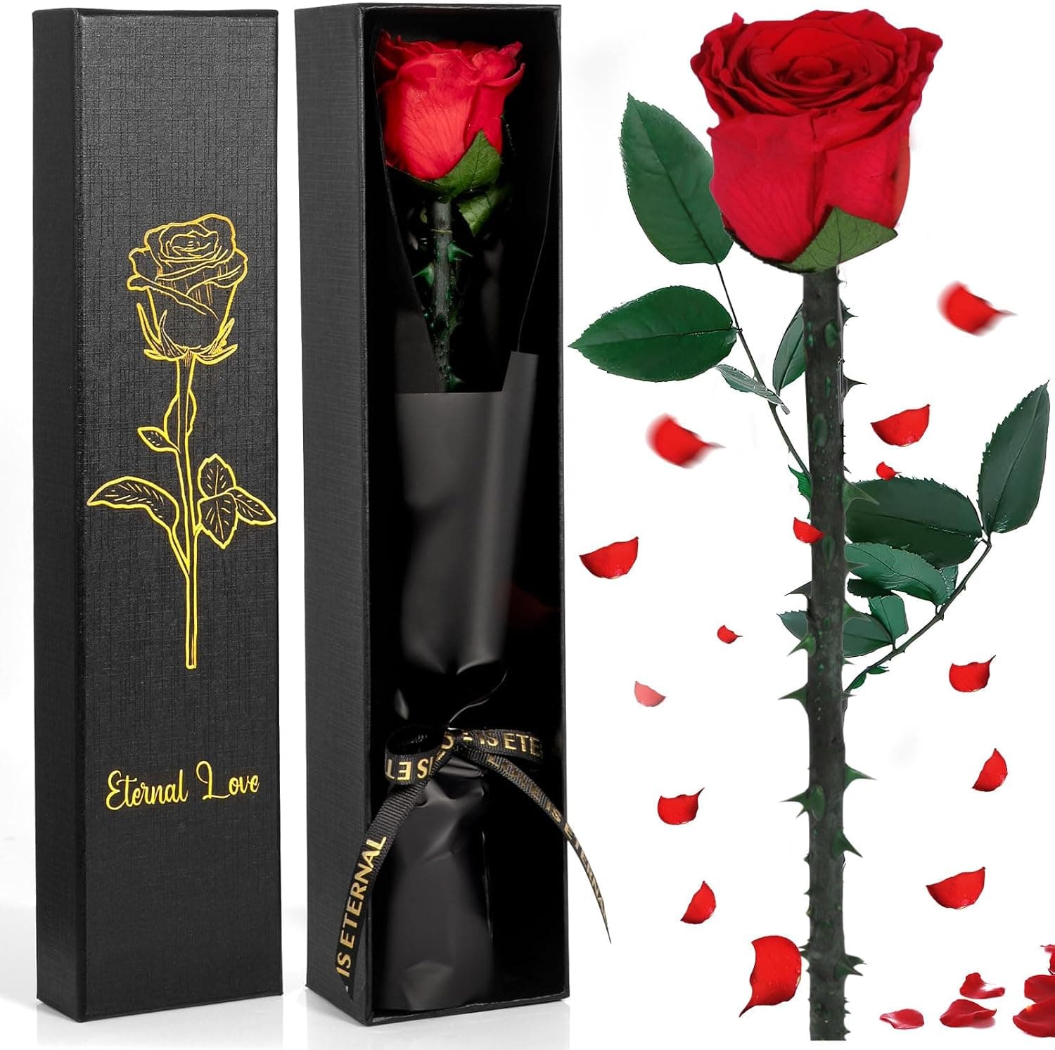 Rosa eterna preservada en caja de regalo sencilla, lista para abrir