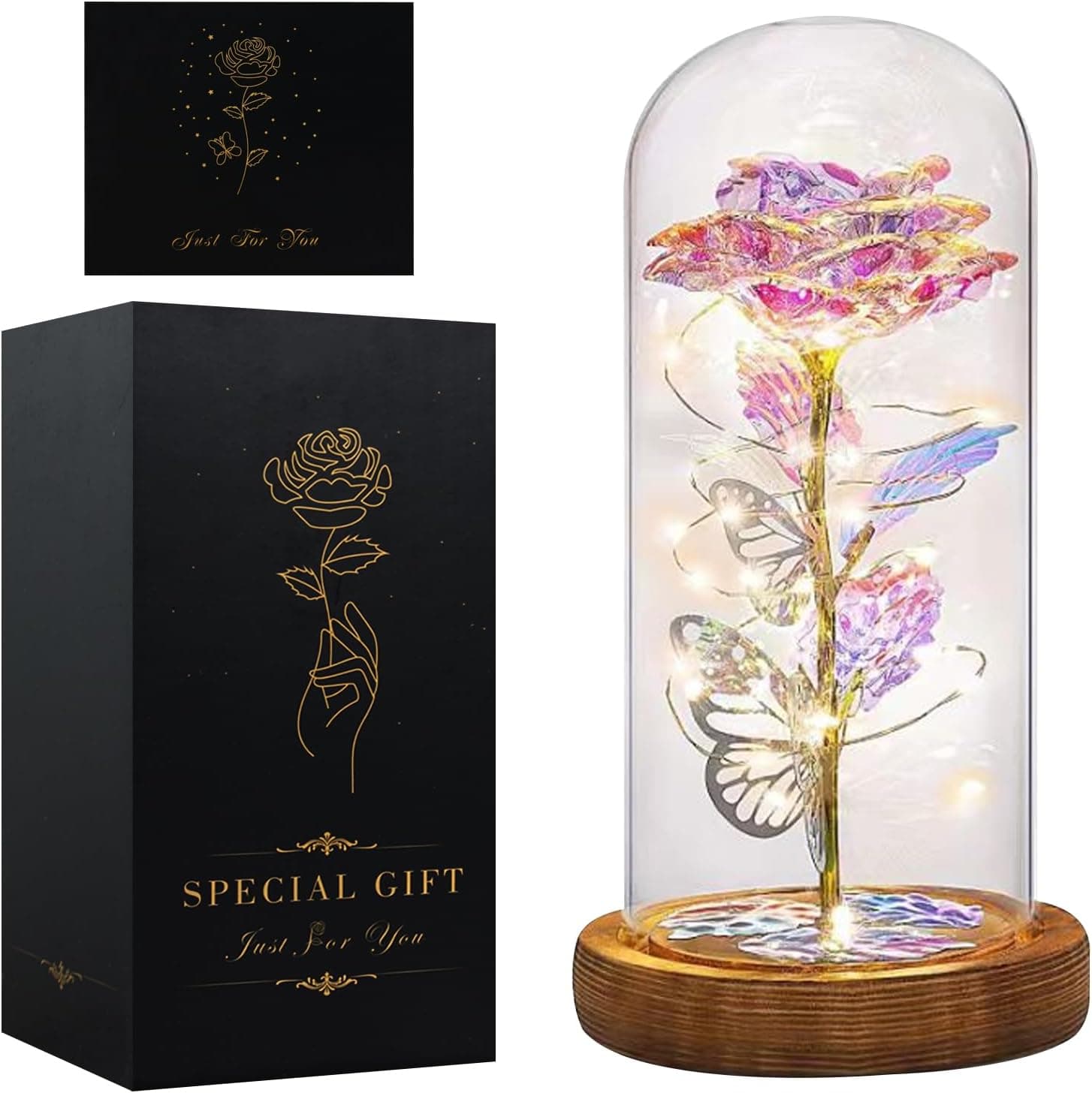 Rosa eterna en tono rosa (pink), en su caja de regalo