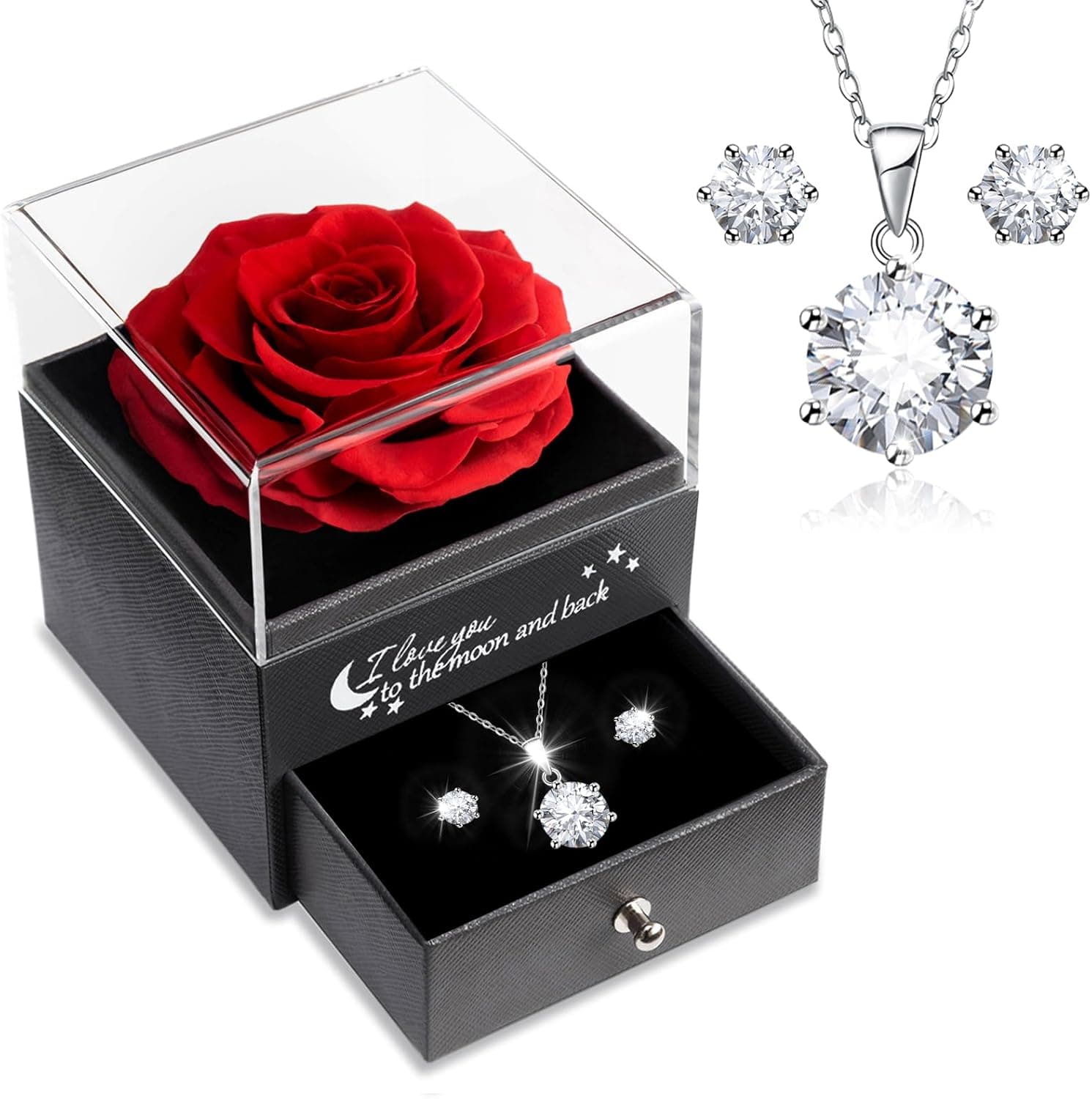 Rosa eterna Sunia con collar y pendientes de plata 925