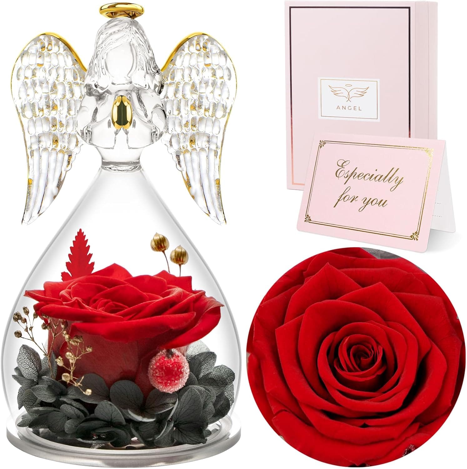 Rosa eterna Sunia con figura de ángel