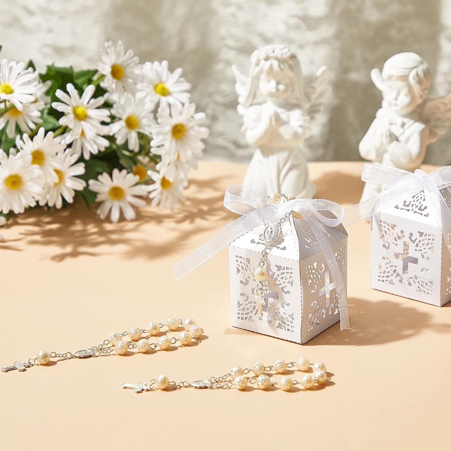 Pack de 50 Mini Rosarios con Bolsa de Organza y Caja de Chuches, foto 3