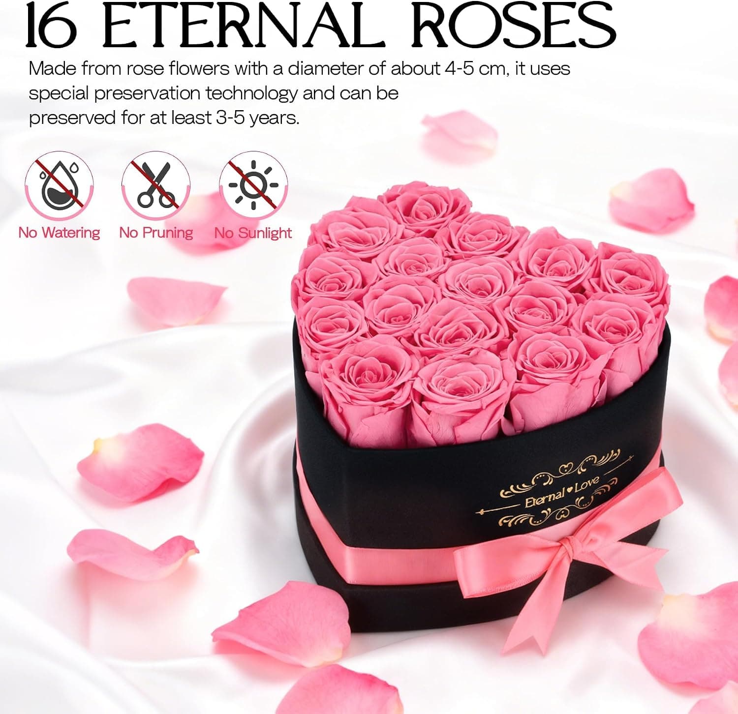 16 rosas eternas en caja con forma de corazón, foto 3
