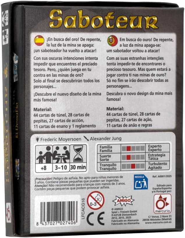 Caja de Saboteur con la ilustración de los mineros en la galería