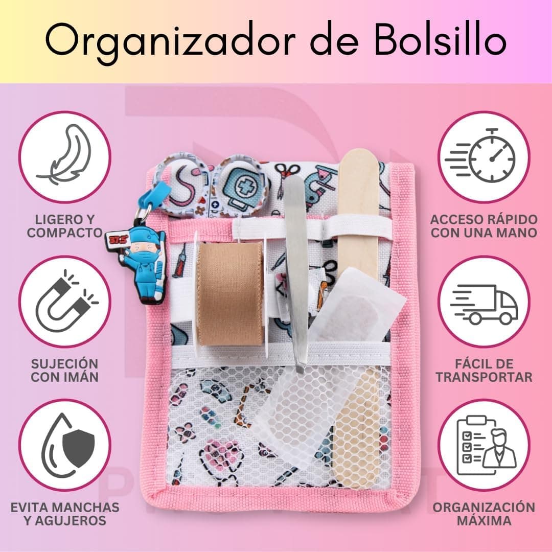 Salvabolsillos de enfermería con imán, blanco y rosa, foto 2