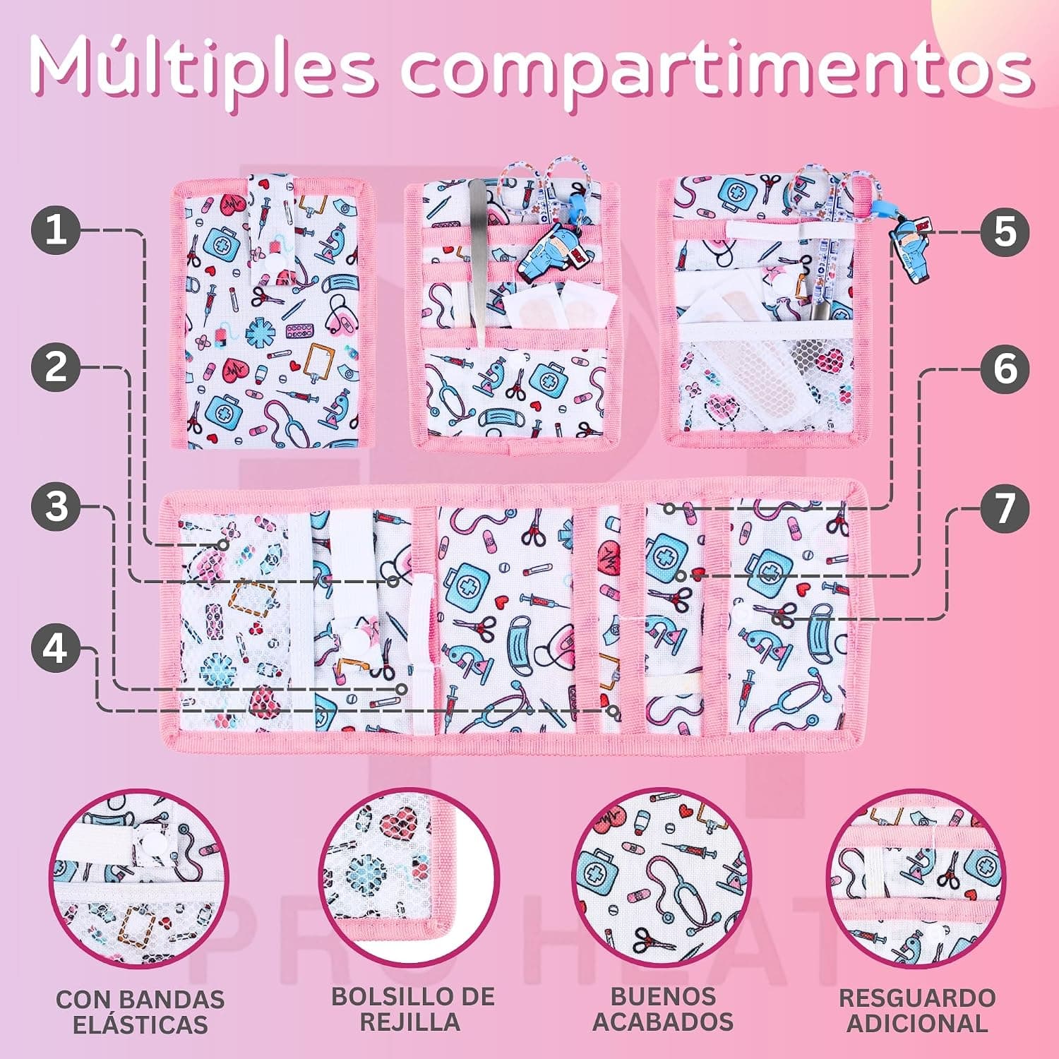 Salvabolsillos de enfermería con imán, blanco y rosa, foto 3