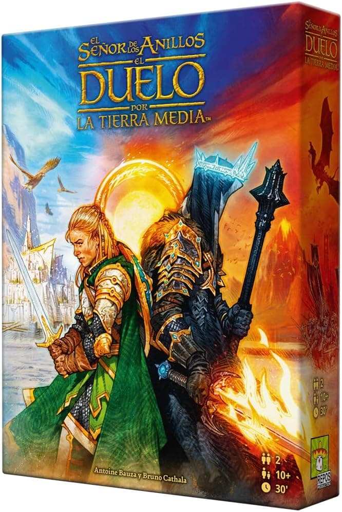 Caja de El Señor de los Anillos, Duelo por la Tierra Media, con la Comunidad y Sauron enfrentados en la portada