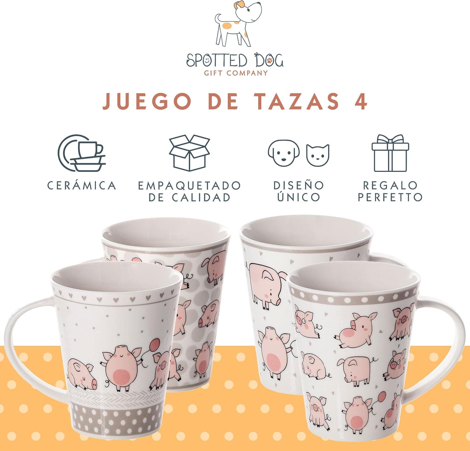 Set de 4 Tazas de Café con Diseño de Cerdos, foto 2